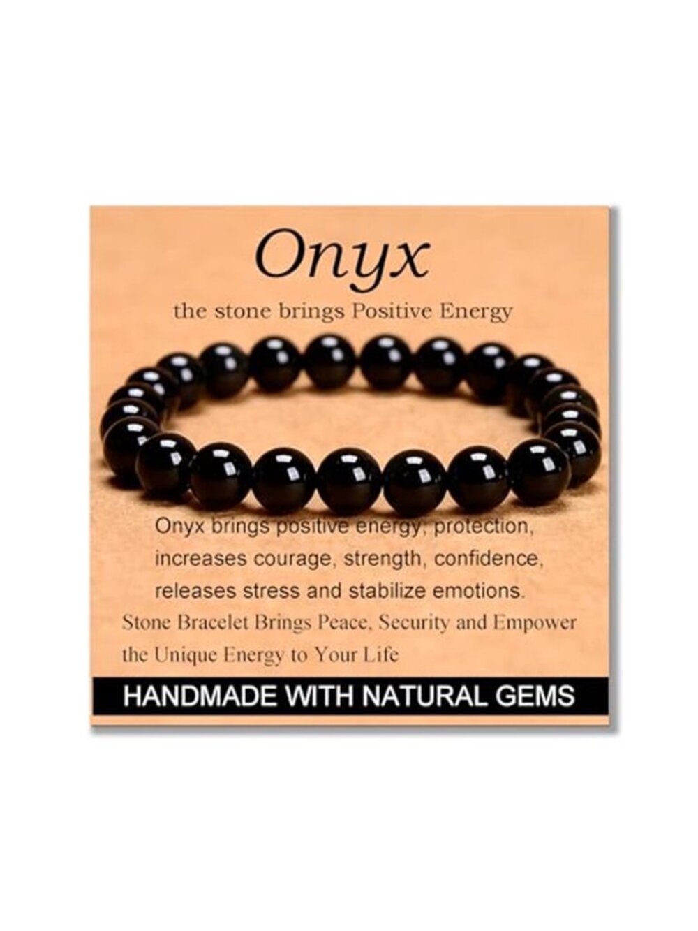 Black Onyx Beaded Stretch Bracelet 8mm Gemstone Energy Healing Adjustable Unisex